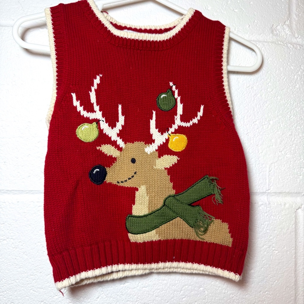 Greendog Baby Toddler Red Reindeer Christmas Holiday Sweater Vest 12 months